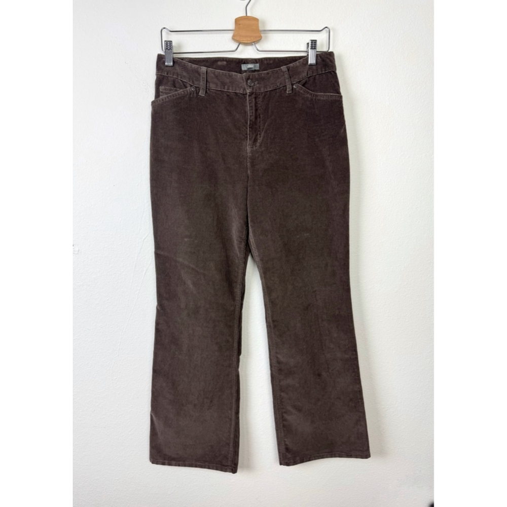 J Jill Women Chocolate Brown Corduroy Pant Size 10P Petite Straight Let Business